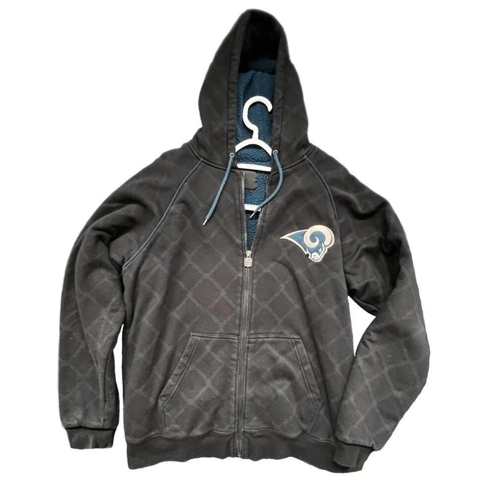 NFL St. Louis Rams Full Zip Hoodie Black Diamond Grid‎ Sherpa Lined - Medium